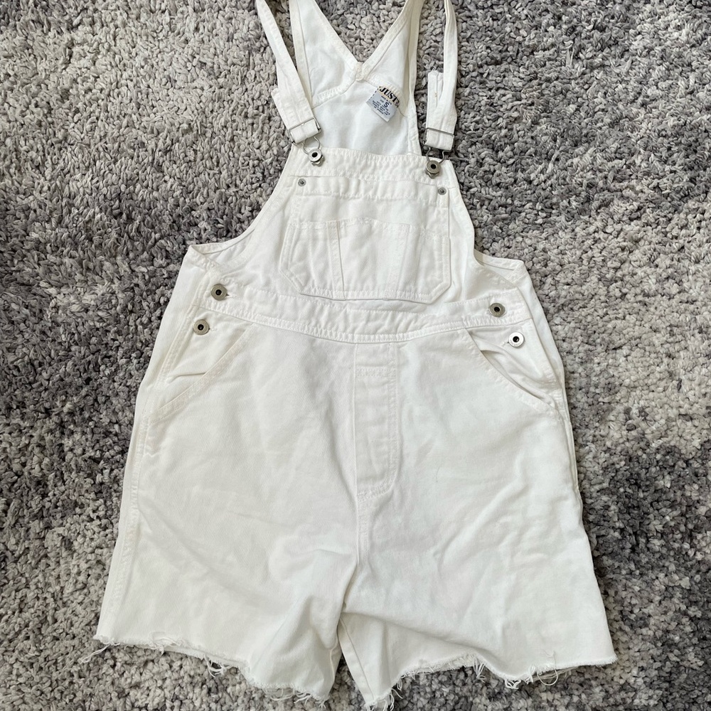 Just Be White Denim Short Overalls